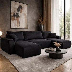 Rohová sedací souprava s funkcí spaní Fiesta U černá stylová rohová sedací souprava se zajímavým tvarem odolná nádoba na lůžkoviny z plyšové tkaniny