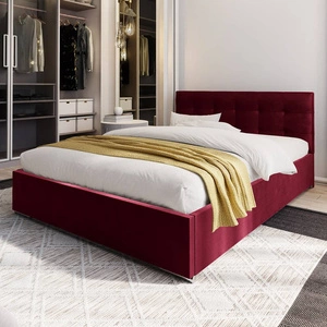 Čalouněná postel Montigo 140x200 bordó s kontejnerem v moderním skandinávském stylu s prošívaným čelem