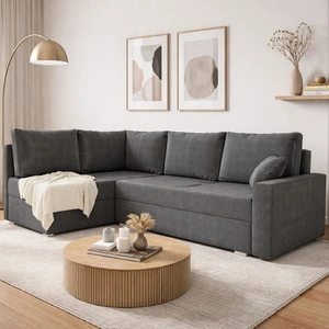 Rohová sedací souprava s funkcí spaní Nofi tmavě šedá levý roh moderní design jednoduchý a stylový design, který se hodí do každého interiéru