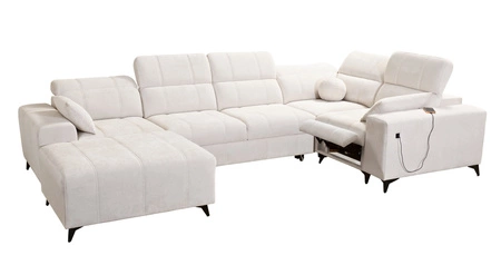 Penejos IV Lux olivová levá rohová pohovka s funkcí spaní Stylová rozkládací pohovka s pohodlnou výsuvnou opěrkou nohou