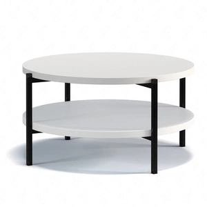 Kulatý konferenční stolek 84 cm Sampi bílá s přídavnou policí světlý design masivní kovová podnož ideální stolek pro jakékoli uspořádání
