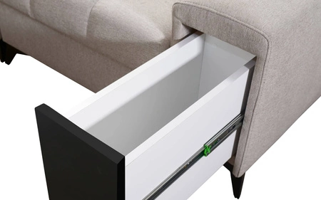 Rohová sedačka s funkcí spaní Bolmso IX modrá levá komfortní rohová sedačka do obývacího pokoje se zásuvkovými kontejnery na lůžkoviny stylový design