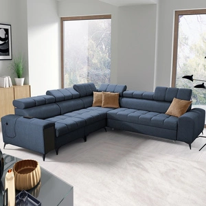 Rohová sedací souprava s funkcí spaní Bolmso III modrá levá rohová sedací souprava s kontejnery na lůžkoviny s plnovýsuvnou zásuvkou v boku nábytku