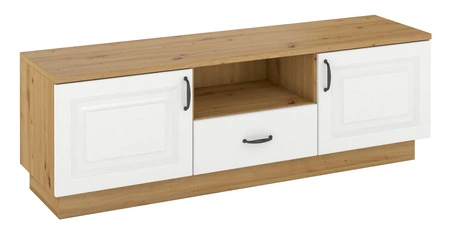 RTV skříňka Scandi 150 cm dub artisan / bílá klasický design stylová frézovaná čela kovové úchyty