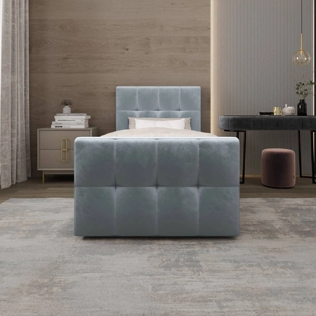 Kontinentální postel Manhattan 100x200 tyrkysová v moderním skandinávském stylu s čalouněným čelem a nohou postele s úložným boxem