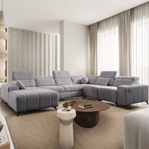 Rohová pohovka s funkcí spaní Penejos VIII světle šedá levá stylová rohová rozkládací pohovka z odolné tkaniny