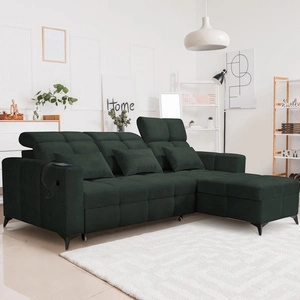 Rohová pohovka s funkcí spaní Laredo zelená pravý roh pohodlná a stylová rozkládací pohovka s kontejnerem na lůžkoviny