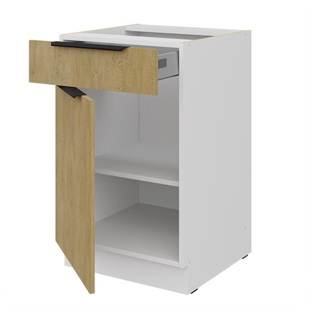 Stojící kuchyňská skříňka se zásuvkou a policí Cremona 50 D 1F 1S BB kovové hrany úchytek skříňka odolná proti vlhkosti a poškození