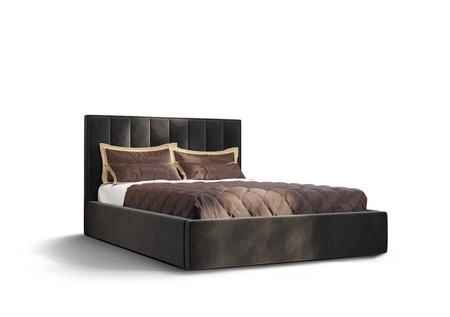 Čalouněná postel Rinus 140x200 s úložným prostorem grafit v moderním skandinávském stylu s pohodlným čelem