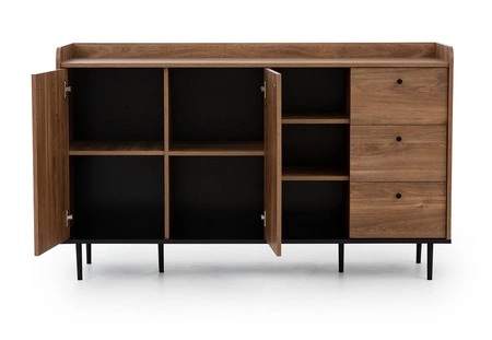 Komoda Apallo 150 cm dub brandy castello originální design vysoké okraje horní desky masiv na kovových nohách