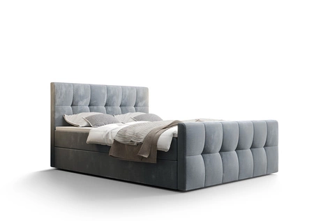 Modrá kontinentální postel Manhattan 180x200 v moderním skandinávském stylu s čalouněným čelem a nohama