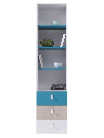 Knihovna se zásuvkami Niko 45 cm bílá / dub / mořská ideální do pokoje pro mládež velmi praktický a prostorný moderní design