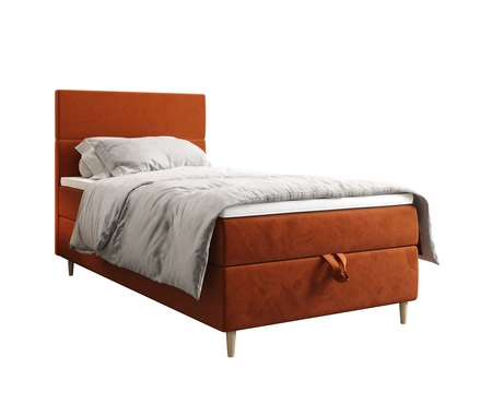 Kontinentální postel Bing 120x200 cihla v moderním skandinávském stylu s čalouněným čelem postele s úložným boxem