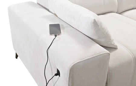 Rohová pohovka Penejos IV s funkcí spaní béžová pravostranná stylová rohová pohovka se dvěma lůžkovinami odolná látka