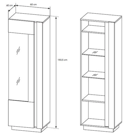Sestava moderního designového nábytku Adria bílý lesk / dub vnuk skvěle zapadne do každého interiéru