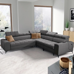 Rohová sedací souprava s funkcí spaní Bolmso III grafitová pravá rohová sedací souprava s kontejnery na lůžkoviny se zásuvkou s plným výsuvem v boku nábytku