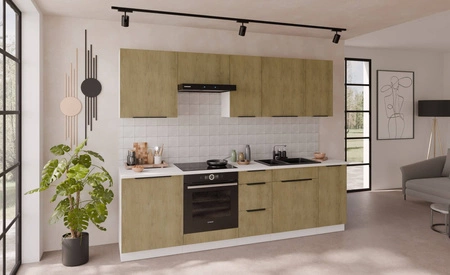 Sada kuchyňského nábytku Cremona 260 cm elegantní kuchyňské skříňky v jemných a přírodních barvách úchyty s kovovými hranami