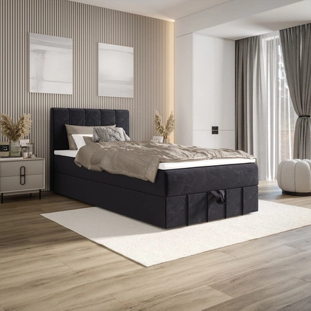 Kontinentální postel Casey 90x200 grafit v moderním skandinávském stylu s čalouněným čelem postele s úložným boxem