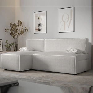 Rohová sedací souprava s funkcí spaní Brandon slonová kost levý roh trojrozměrná látka s výraznými pruhy nádoba na lůžkoviny