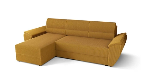 Rohová pohovka s funkcí spaní Fogu II medová levá stylová rohová pohovka s pohodlnými područkami a nádobou na lůžkoviny