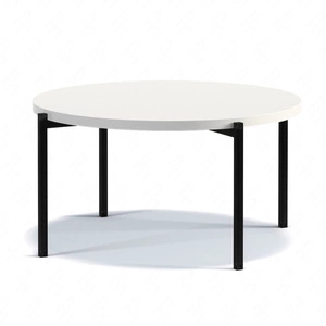Kulatý konferenční stolek 84 cm Sampi bílý lesklý nadčasový design masivní kovová podnož ideální stolek do každého prostředí