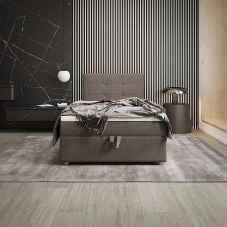 Kontinentální postel Fresno 120x200 světle hnědá v moderním skandinávském stylu s čalouněným čelem postele s úložným boxem