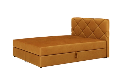 Kontinentální postel Luton 180x200 hořčice v moderním skandinávském stylu s výrazným čelem