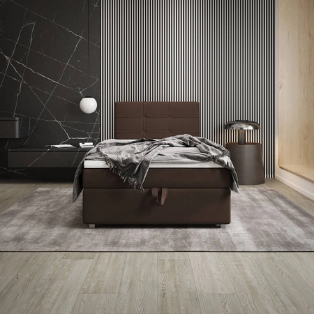 Kontinentální postel Fresno 120x200 hnědá v moderním skandinávském stylu s čalouněným čelem postele s úložným boxem