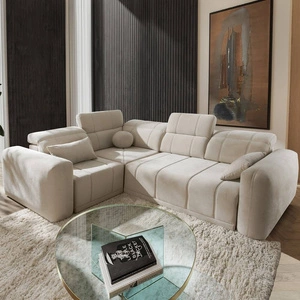 Rohová sedací souprava s funkcí spaní Cetara II béžová levá strana stylový design posuvné opěradla nastavitelné opěrky hlavy a kontejner na lůžkoviny