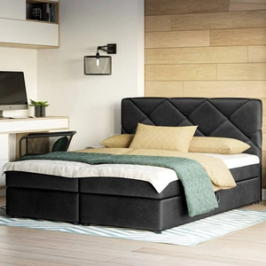 Černá kontinentální postel Luton 180x200 v moderním skandinávském stylu s výrazným čelem