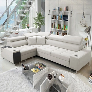 Rohová sedací souprava s funkcí spaní Dafni II levá sametová rohová sedací souprava v barvě slonové kosti se zásuvkou na lůžkoviny s plným výsuvem