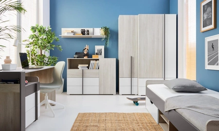 Šatní skříň Remona 90 cm dub wilton bílá / bílá ideální šatní skříň se zásuvkami do pokoje pro mladé prostorný moderní design