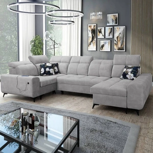 Rohová rozkládací pohovka Buffalo IV s funkcí spaní šedý jasan pravá rozkládací pohovka se dvěma kontejnery na lůžkoviny velurová tkanina