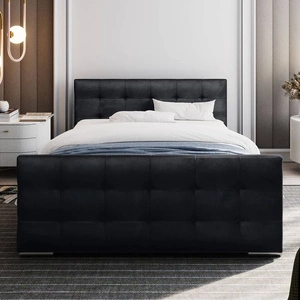 Čalouněná postel Verlan 160x200 v grafitové barvě s úložným boxem v moderním skandinávském stylu s prošívaným čelem a nohama