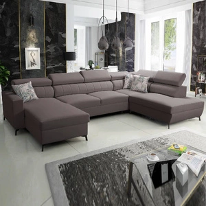 Rohová sedací souprava s funkcí spaní Savona VI hnědá levá elegantní a pohodlná rohová sedací souprava do obývacího pokoje se dvěma kontejnery na lůžkoviny