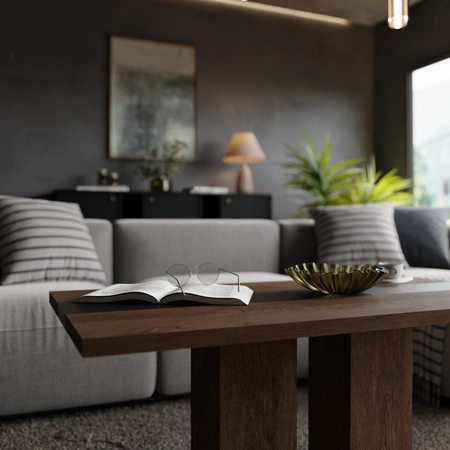 Konferenční stolek Salem dub lefkas / černý moderní designový nábytek odolný proti polití horní desky