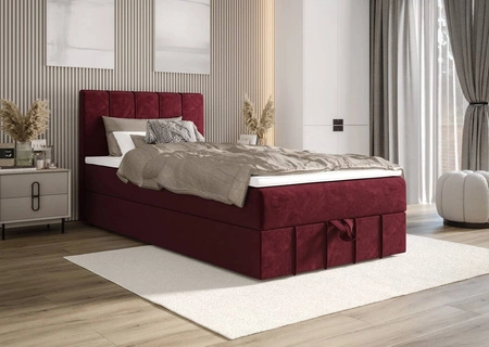 Kontinentální postel Casey 120x200 vínová v moderním skandinávském stylu s čalouněným čelem postele s úložným boxem