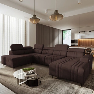 Rohová pohovka s funkcí spaní Castel VI hnědá pravý roh pohodlná a elegantní se dvěma nádobami na lůžkoviny