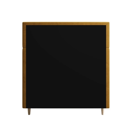 Kontinentální postel Bing 120x200 hořčice v moderním skandinávském stylu s čalouněným čelem postele s úložným boxem