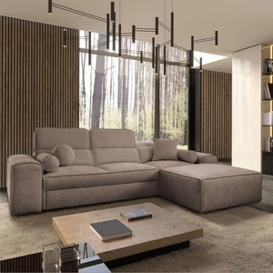 Rohová sedací souprava s funkcí spaní Viano světle hnědá pravá Stylová rohová sedací souprava zajímavého tvaru s nastavitelnými opěrkami hlavy Dekorativní polštáře