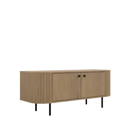 RTV skříňka Ovalio 123 cm dub cremona stylová TV skříňka unikátní oválný tvar dekorativní frézování kovové základny