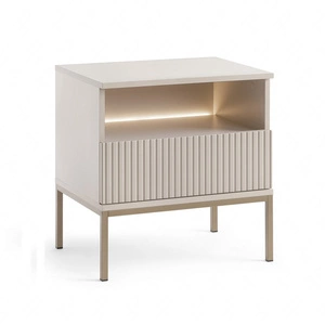 Noční stolek se zásuvkou Amma béžový vkusný drážkovaný dekor LED osvětlení ideální skříňka do ložnice