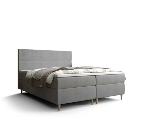 Kontinentální postel Bing 140x200 světle šedá v moderním skandinávském stylu s výrazným čelem