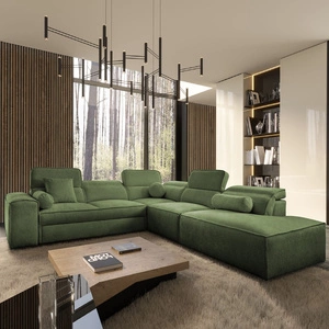 Rohová sedací souprava s funkcí spaní Viano IX zelená pravostranná stylová rohová sedací souprava s kontejnery na lůžkoviny ideální kus nábytku do velkého obývacího pokoje
