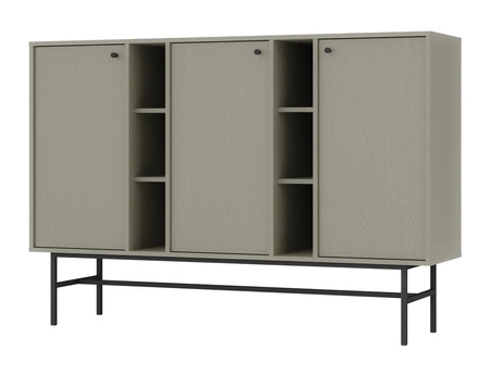 Komoda Kioto III 158 cm eukalyptus moderní design subtilní úchyty jednoduchý tvar obohacený černým kovovým rámem