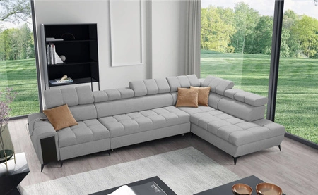 Rohová rozkládací pohovka s funkcí spaní Bolmso XI šedá pravá strana stylový design rohová rozkládací pohovka se zásuvkou a kontejnery na lůžkoviny