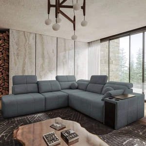 Rohová sedací souprava s funkcí spaní Tesalia IX šedá levá moderní design pohodlný posuvný opěrák zásuvka v boku nábytku
