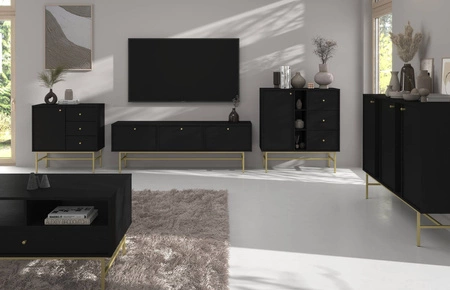 Sada nábytku do obývacího pokoje Kioto III černá grafitová stylový design elegantní nábytek na kovovém zlatém rámu jemné úchytky