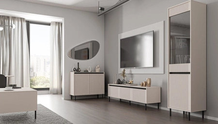 Komoda Osaka 100 cm béžová/černá minimalistický design ideální pro obývací pokoje a ložnice vkusné drážkované čelo