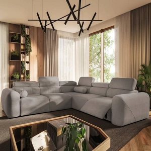 Cantare III Lux rohová sedací souprava s funkcí spaní šedý jasan pravostranná stylová a pohodlná rohová sedací souprava do obývacího pokoje se zvedací opěrkou nohou